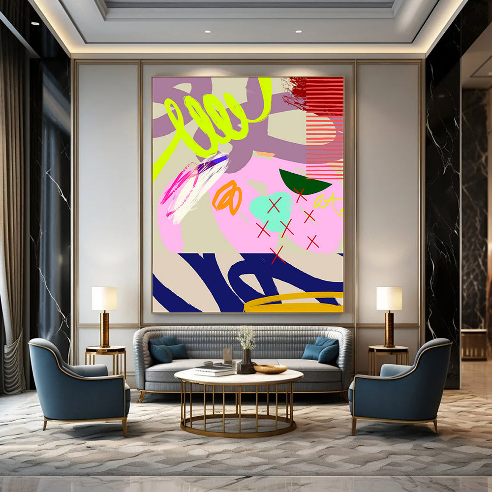 Neon, Pink, Purple, Bold Strokes - "Neon Doodle Dream" - Abstract Expressionist Painting CT1842
