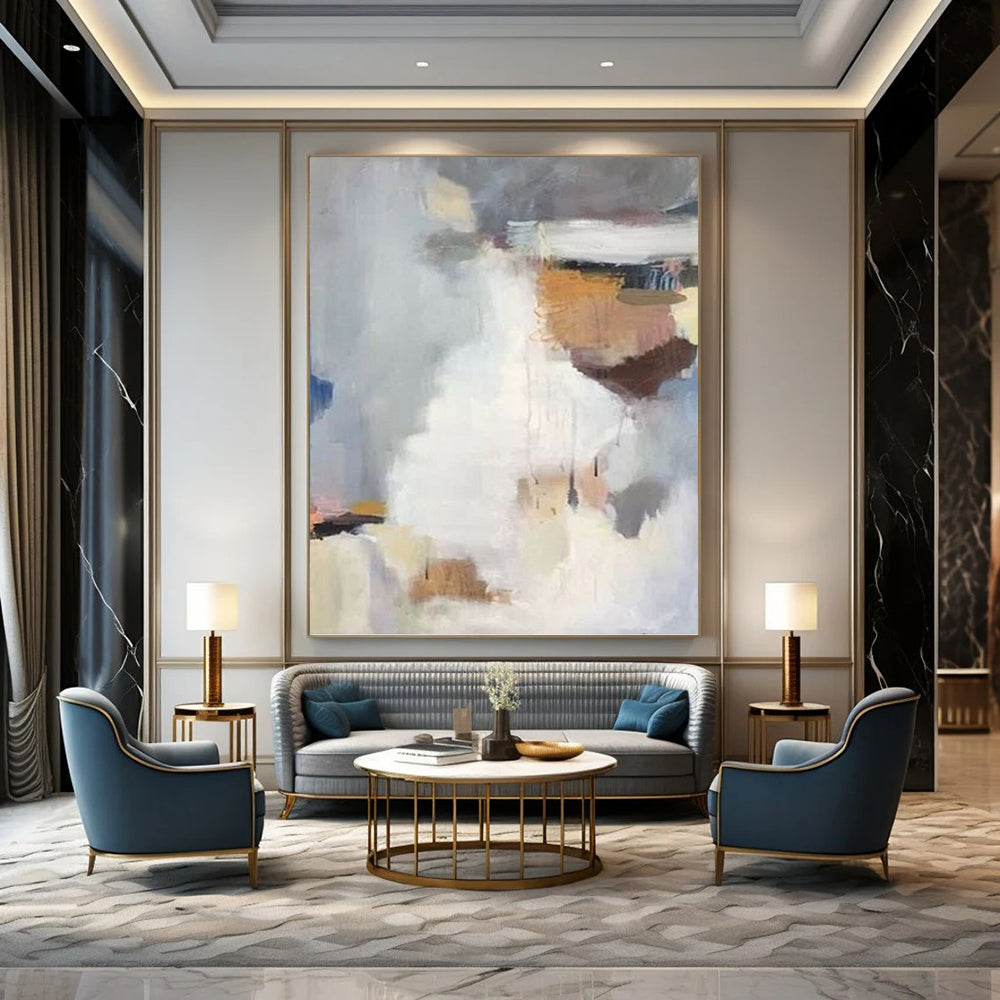 “Soft - Hued Abstract Fusion” - Gray, White & Brown Textured Painting On Canvas DKH0956