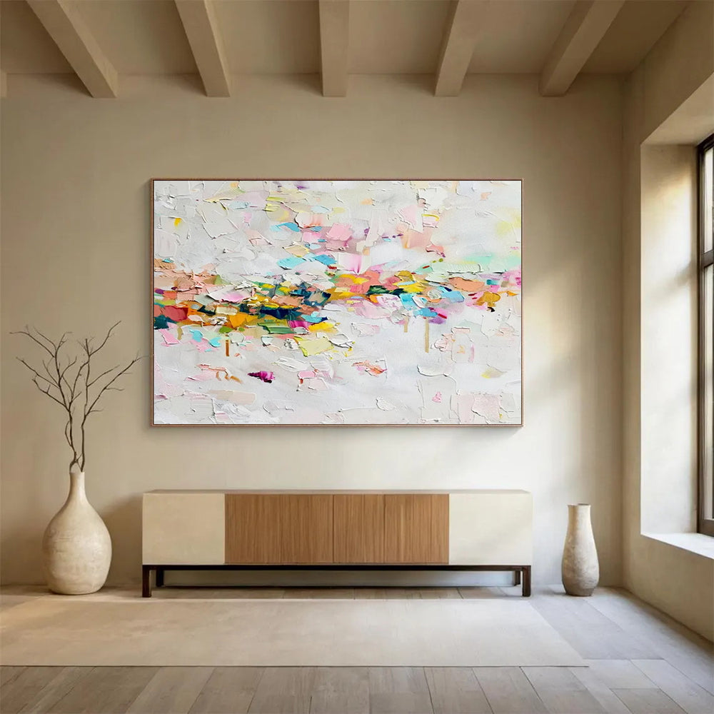 “Pastel, Textured Abstract ‘Dreamy Color Mosaic’” - Impasto Abstract Painting On Canvas DLZ044