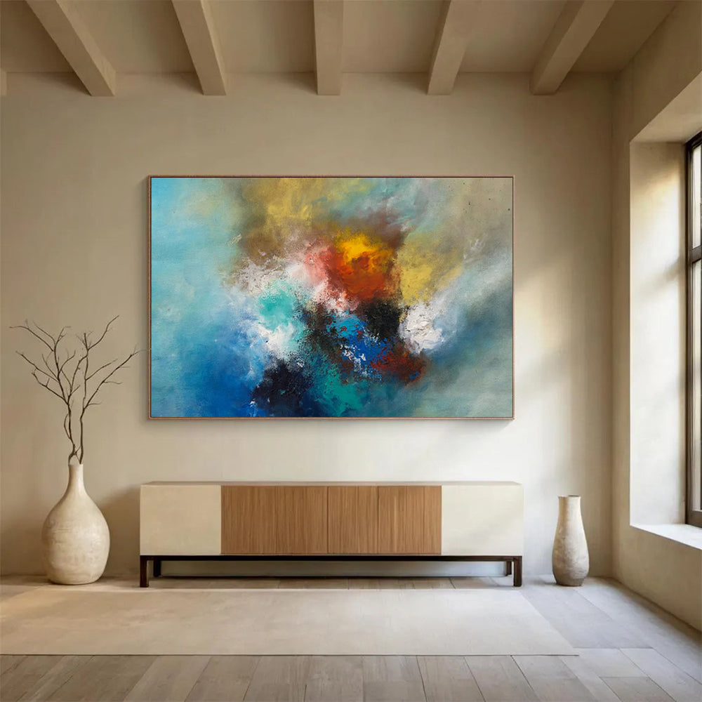 “Vibrant Color Fusion - Swirling Blues, Yellows, and Reds” Painting On Canvas DKH002