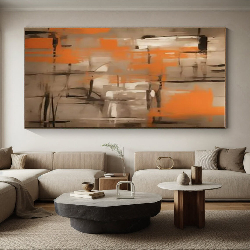 “Orange - Gray Abstract Grid” ,Abstract Acrylic Painting CT0816