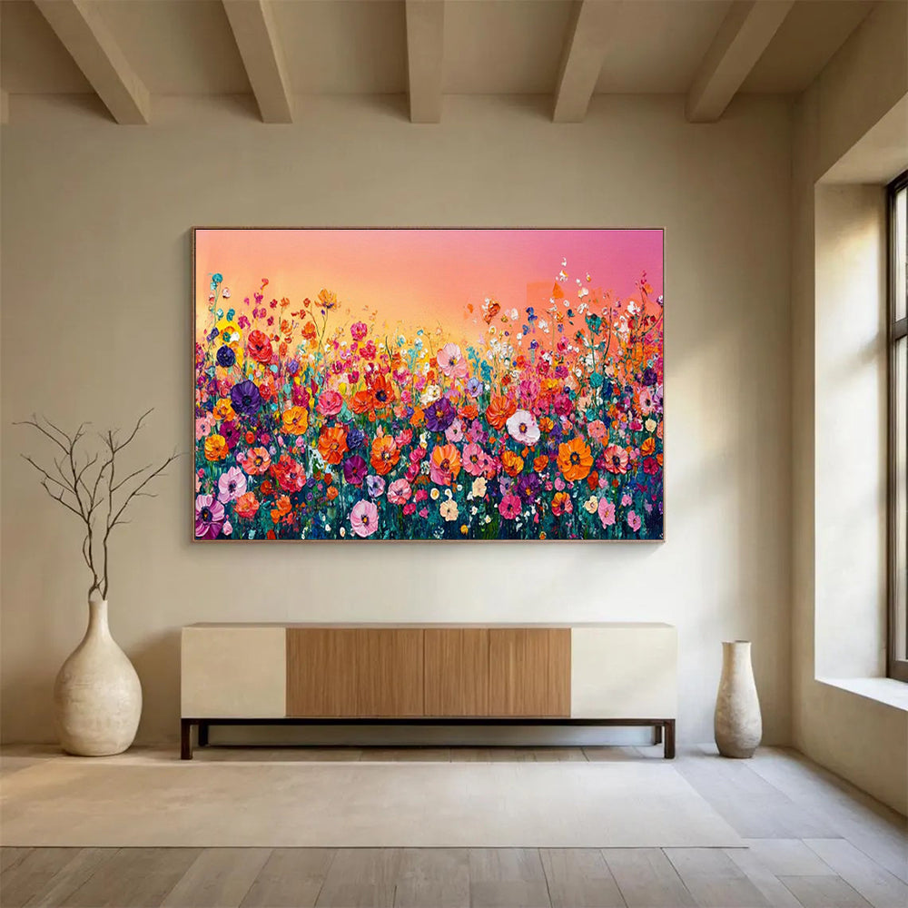 Vibrant Flower Field at Sunset Painting On Canvas DKH680