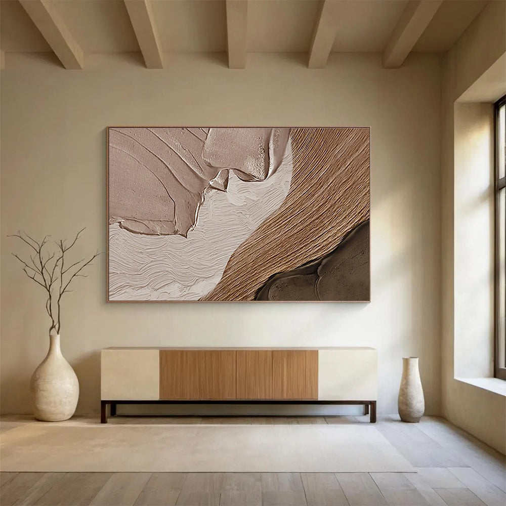 “Brown - Beige Textured Abstraction” Minimalist Impasto Painting On Canvas DKH467