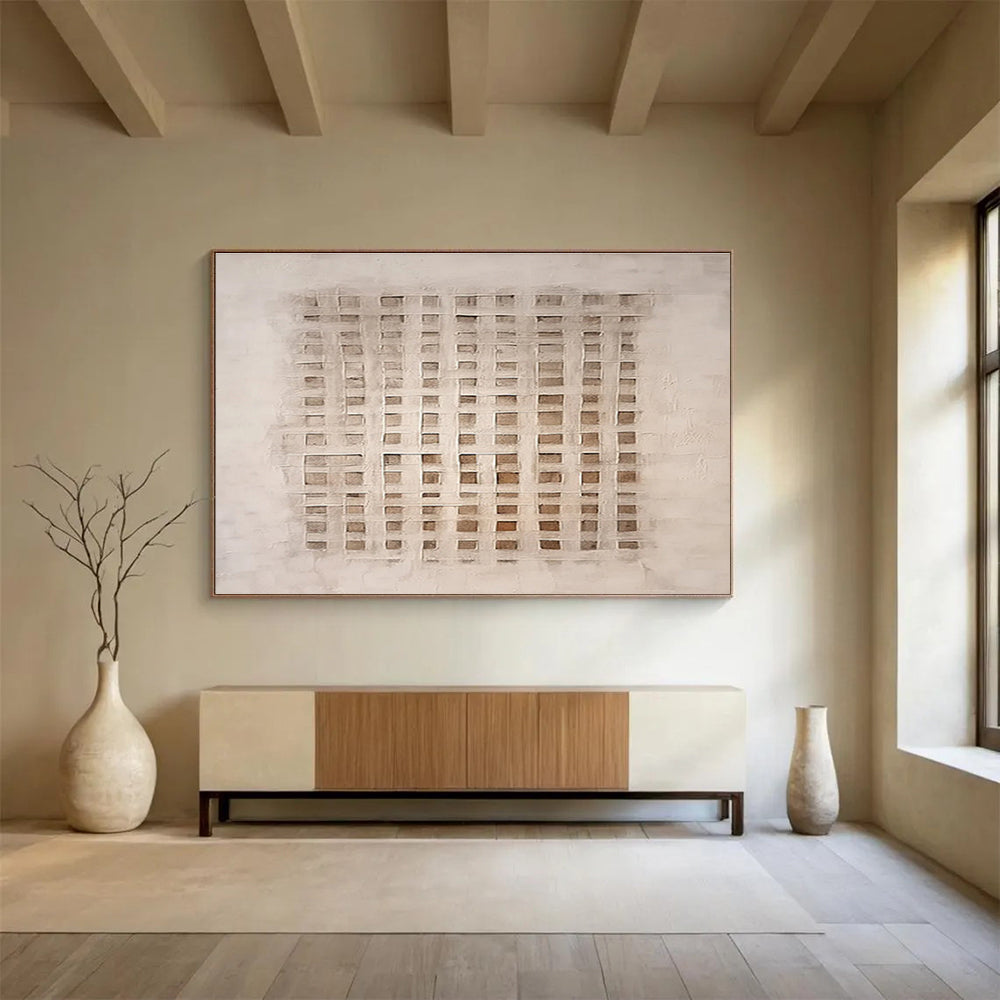 Grid - Like Neutral Abstract - Subtle Patterns and Textured Layers Painting On Canvas DKH050