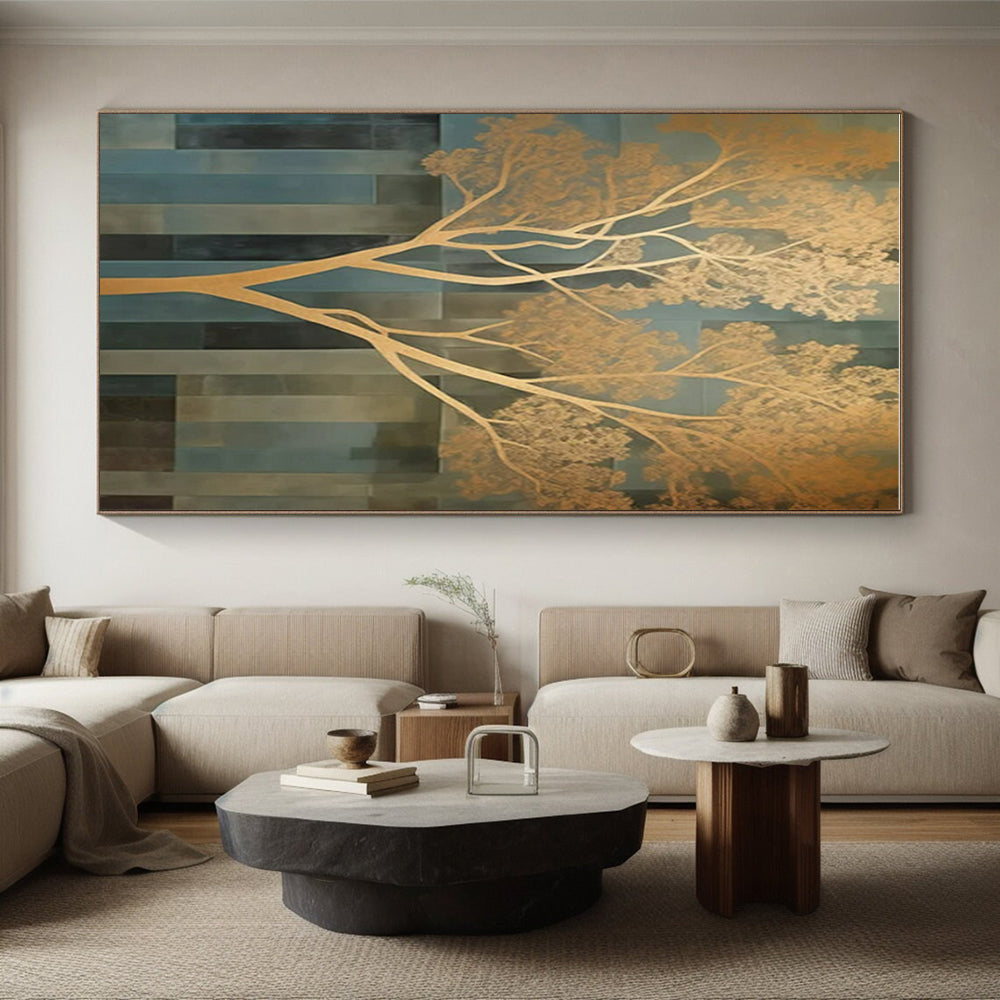 “Gold - Blue Abstract Tree” ,Abstract Acrylic Painting CT0827