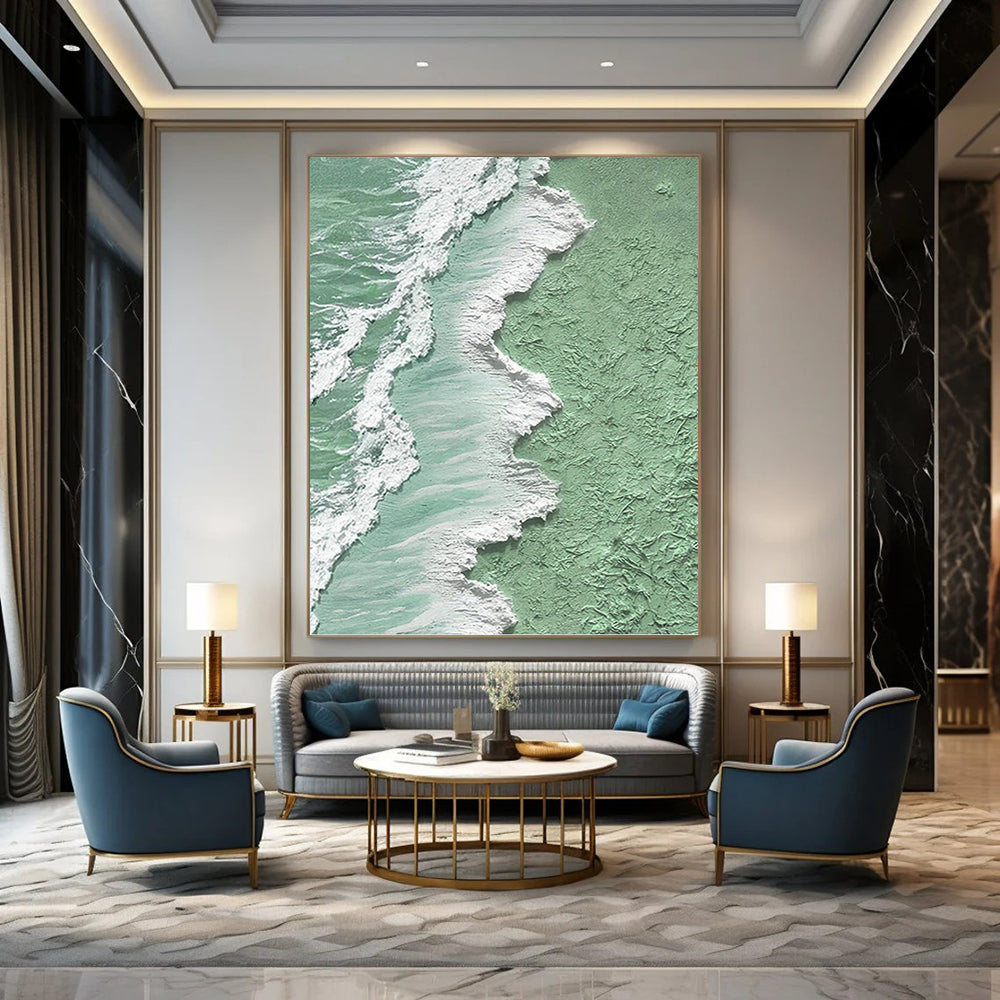 Mint Green, White, and Turquoise Wave Abstract - Abstract Painting On Canvas DKH1505