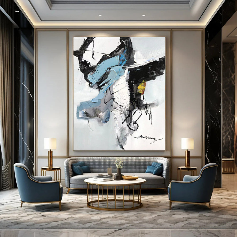 “Blue and Black Abstract Intrigue” – Dynamic Abstract Acrylic CT2086