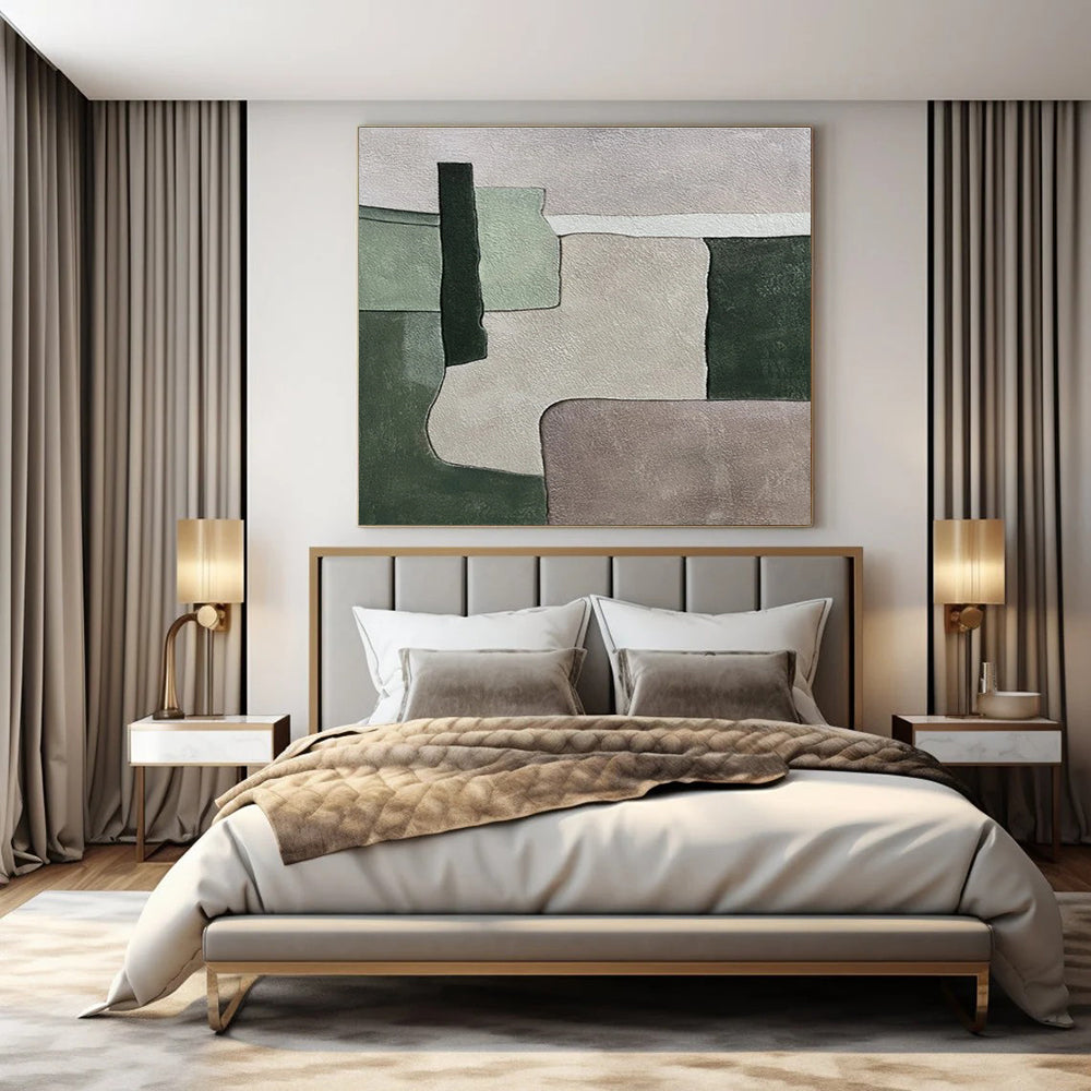 Muted Greens & Greys, Geometric Forms - "Soft Structure" - Abstract Acrylic Painting CT1434