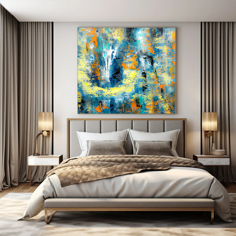 Blue, Yellow, and Orange Energy - Abstract Action Painting CT1232