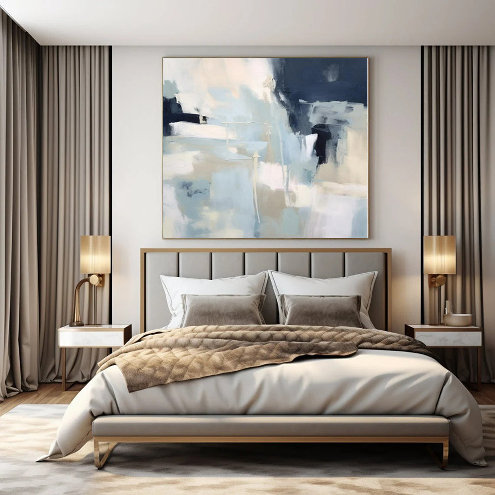 Soft Blue & Navy Abstraction - Abstract Expressionist Acrylic On Canvas CT1334