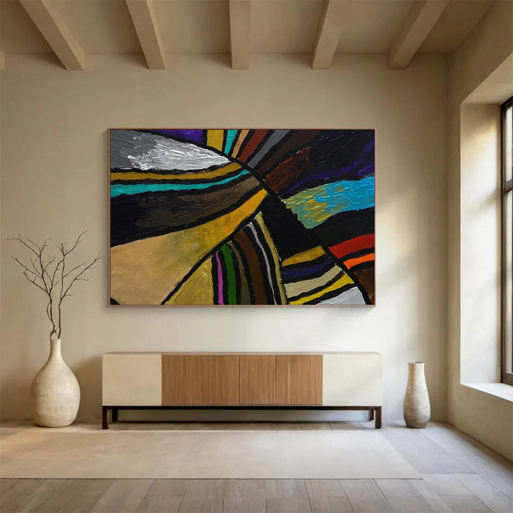 “Colorful Geometric Fusion - Bold Stripes in Various Hues” Painting On Canvas DKH013