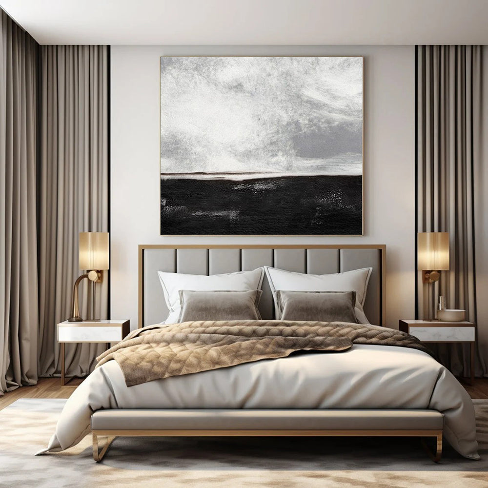 “Black - White Abstract Horizon” – Abstract Landscape Painting CT1154