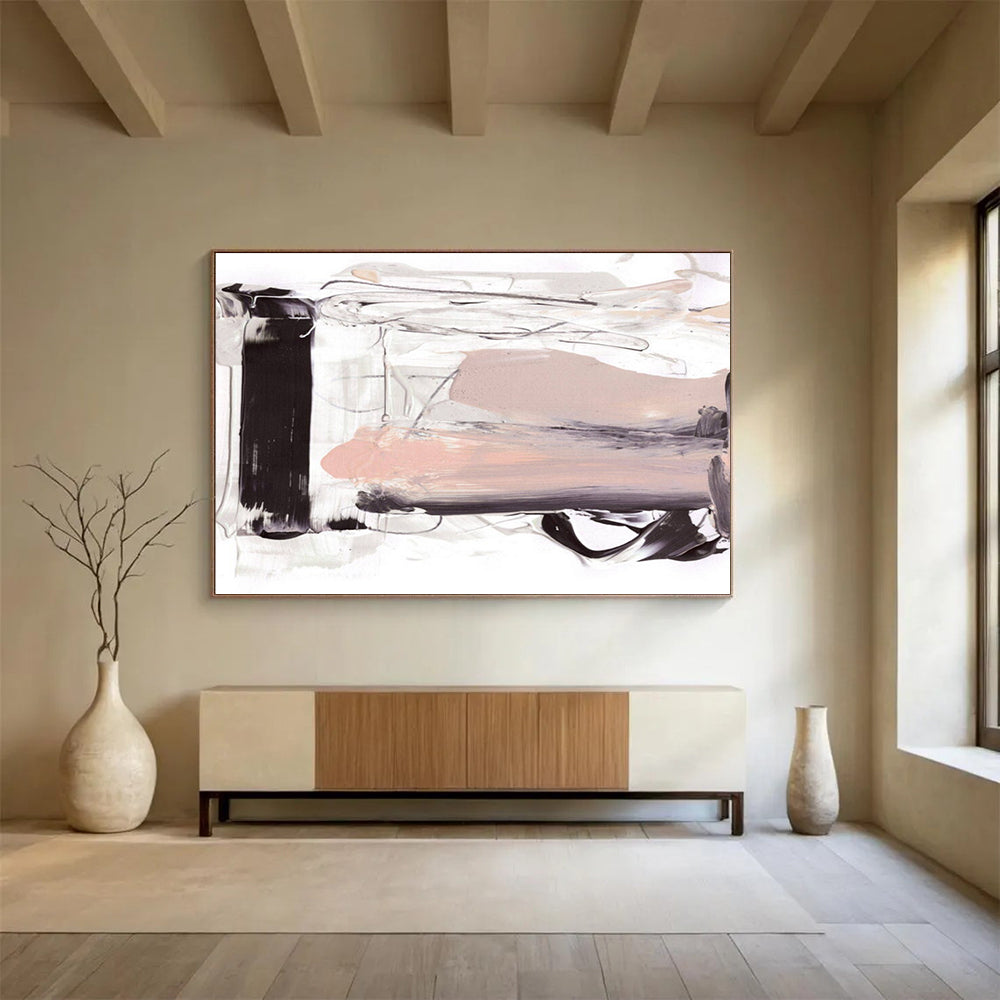 “Black - White - Blush Abstract” Minimalist Abstract Painting On Canvas DLZ143