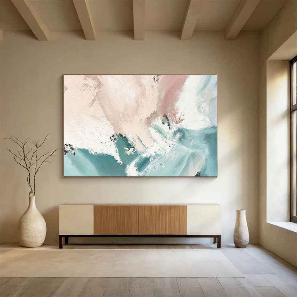 Blush and Teal Abstract - Minimalist Abstract Painting On Canvas DLZ182