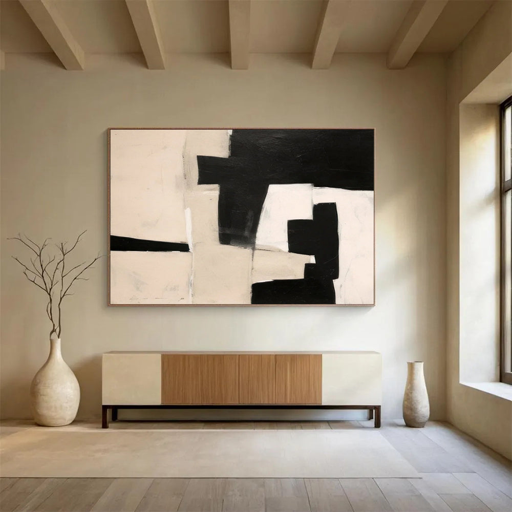 “Monochrome Geometric Abstraction” Abstract Painting On Canvas DLZ071
