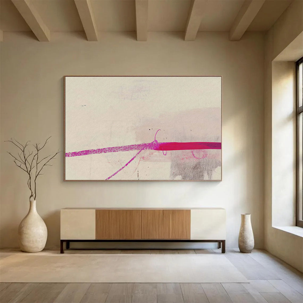 Minimalist Pink Line Abstract Painting On Canvas DKH279