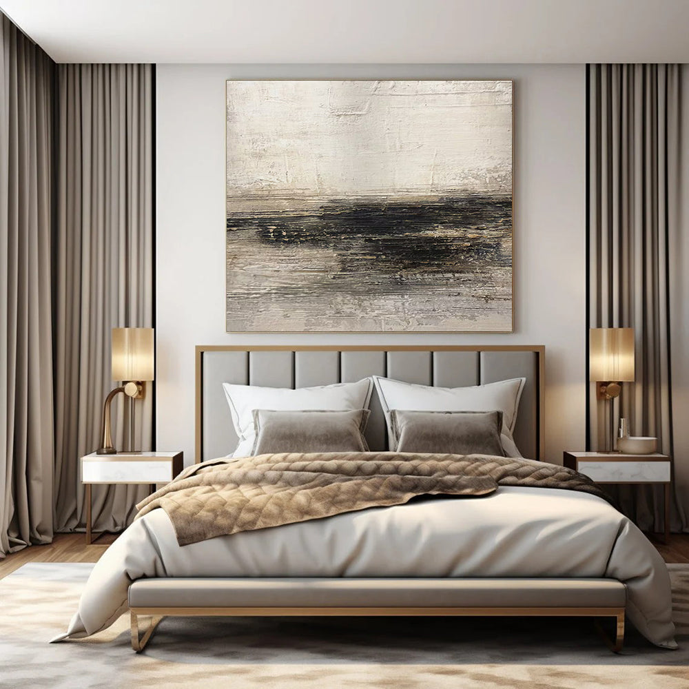 “Light Gray - Black Textured Horizons” – Abstract Textured Art CT0986