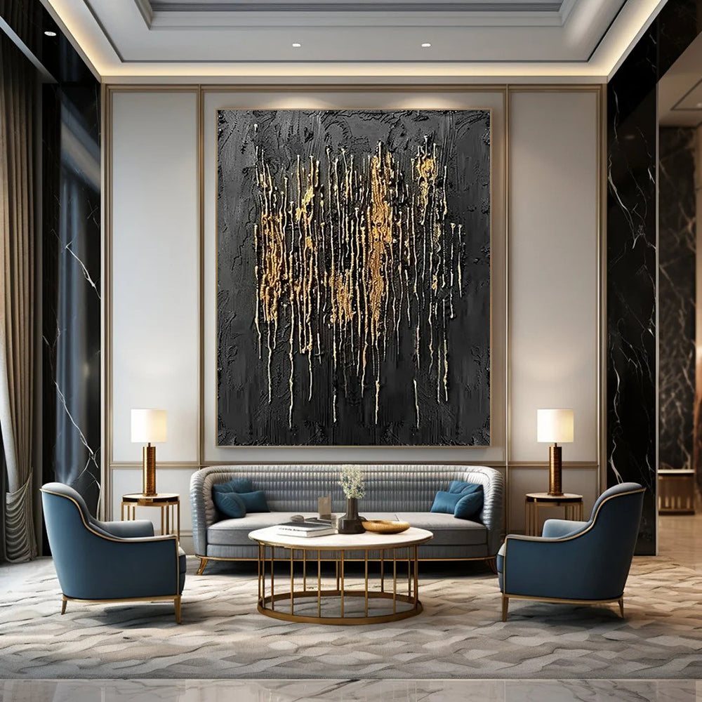 “Black & Gold Textured Abstract” - Abstract Painting On Canvas CT2358
