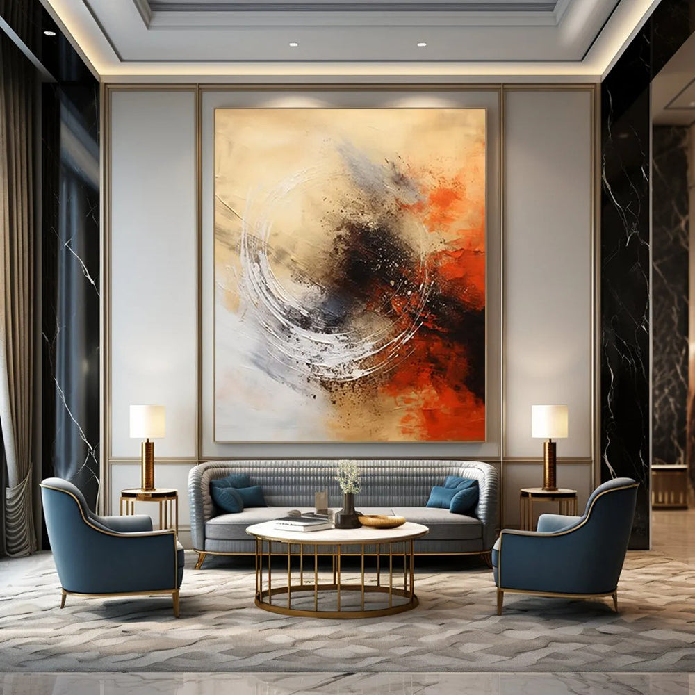 “Beige - Orange Abstract Swirls” - Abstract Expressionist Painting On Canvas DTP121
