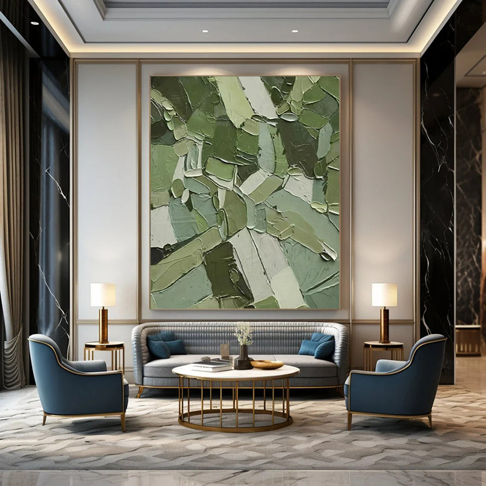 Green Geometric Impasto - Geometric Abstract Painting On Canvas CT2296