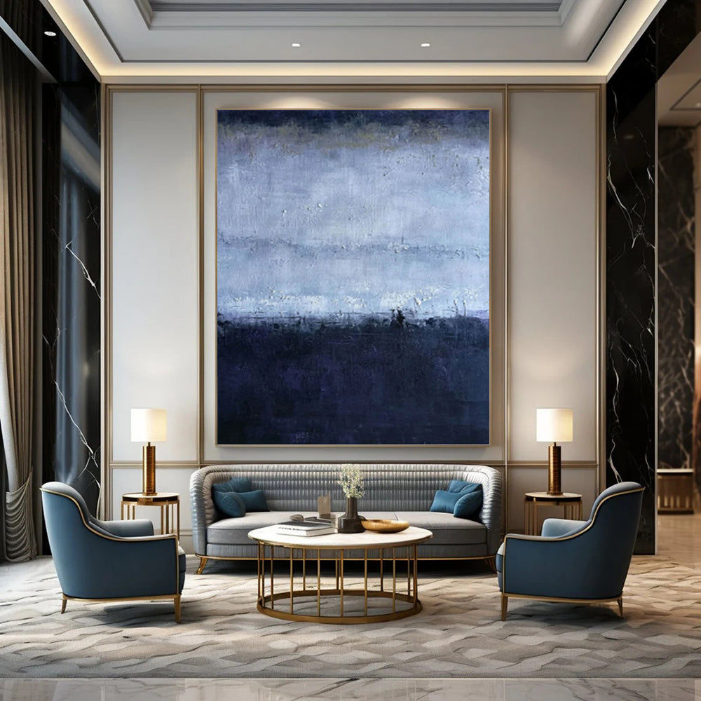 “Moody Blue Horizons” - Blue and Gray Abstract Landscape Painting On Canvas DKH1563