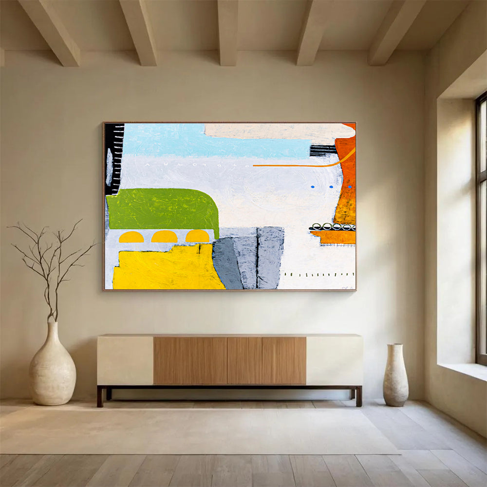 “Green - Yellow Geometric Harmony” Abstract Acrylic Painting On Canvas DKH545