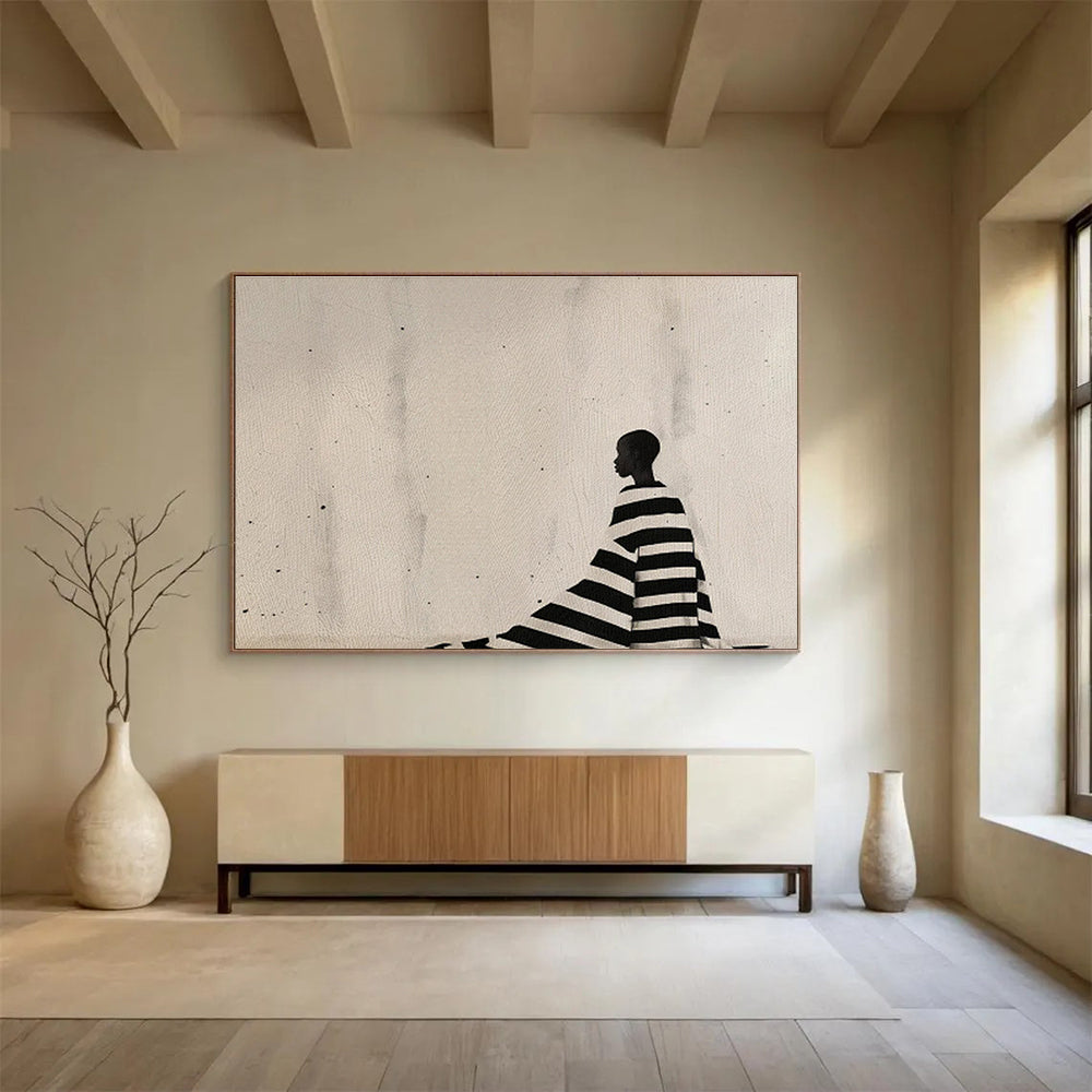 Silhouette in Striped Cloak Black - and - White Painting On Canvas DKH228