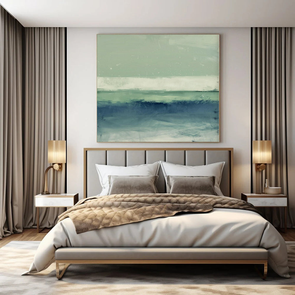 Green - White - Blue Layered Landscape - Abstract Landscape Acrylic Painting CT1378