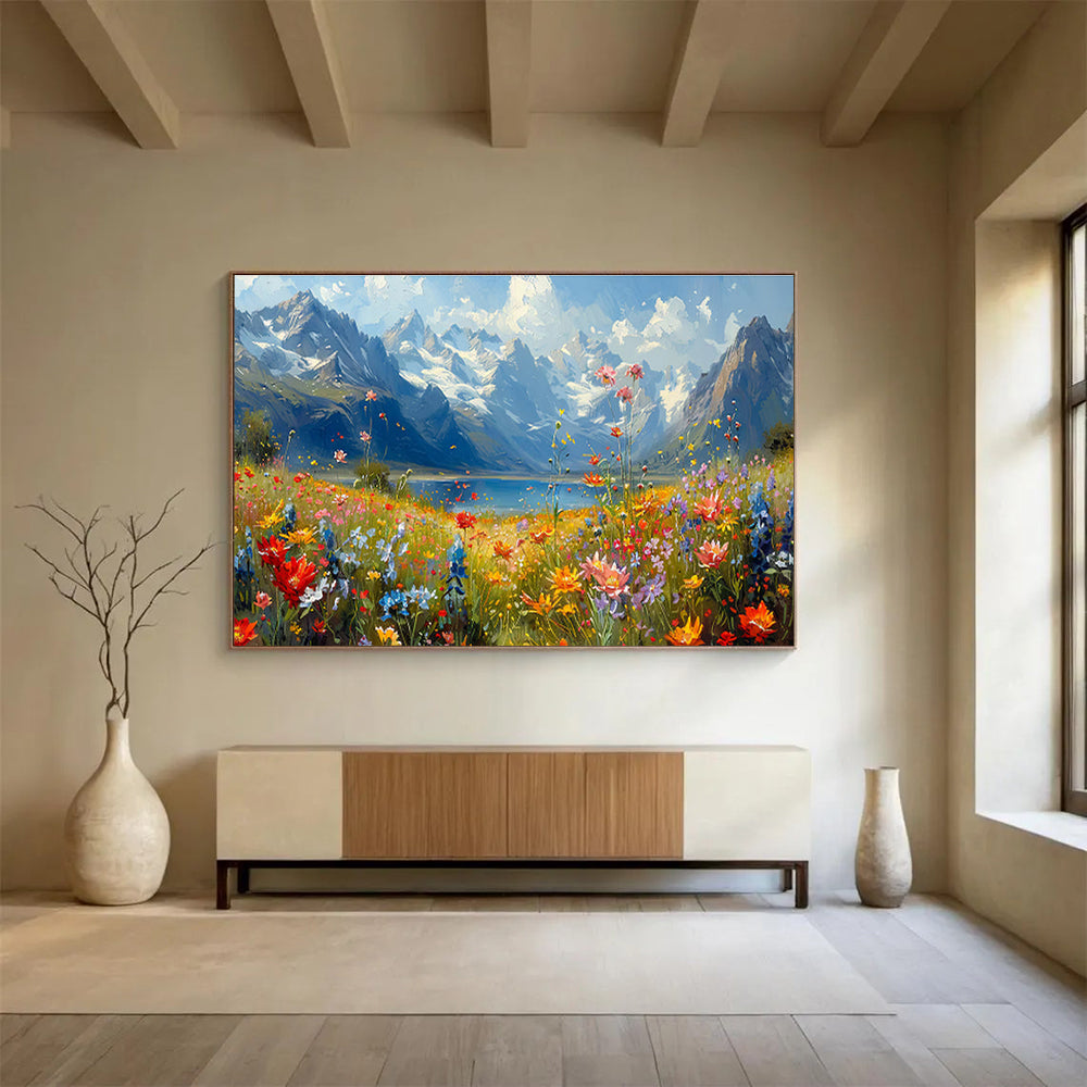 “Mountain Meadow”:Vibrant Impasto Nature Painting On Canvas DKH256