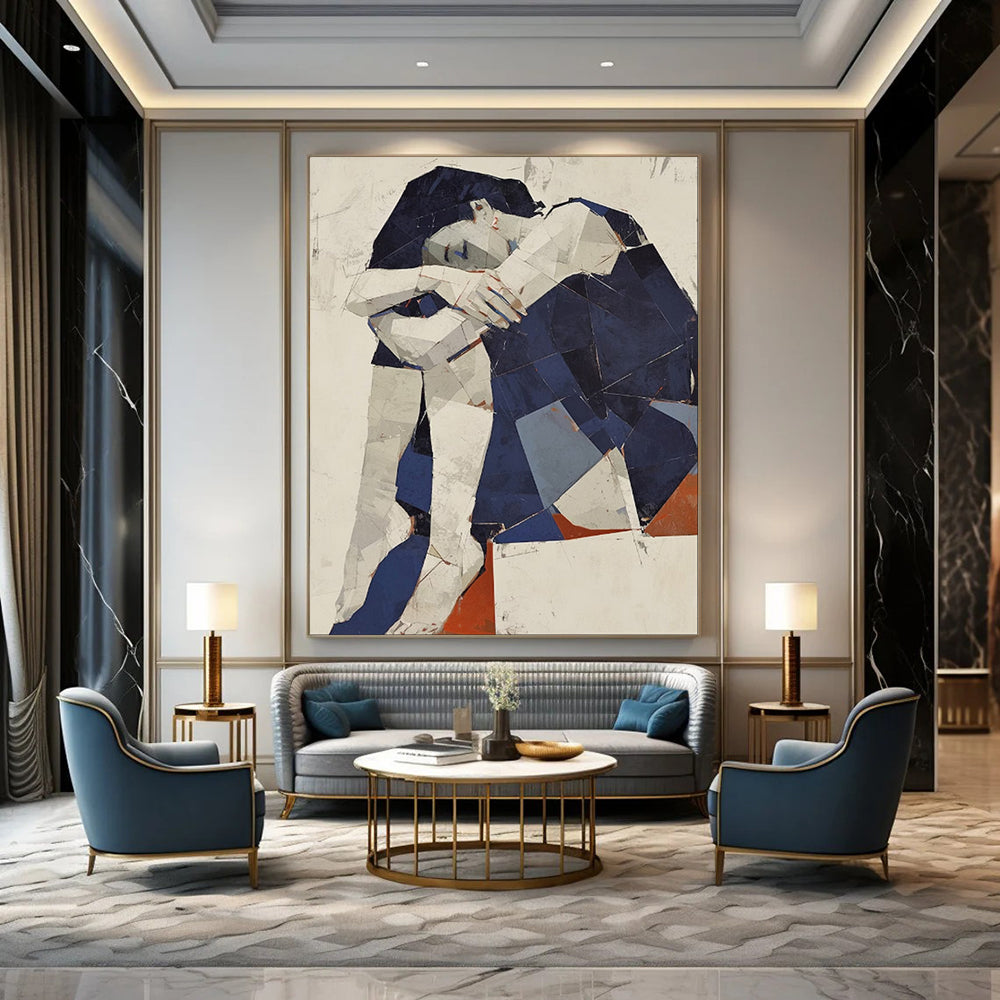 “Geometric Figure in Blue and White” - Cubist - Style Figure Painting CT1980