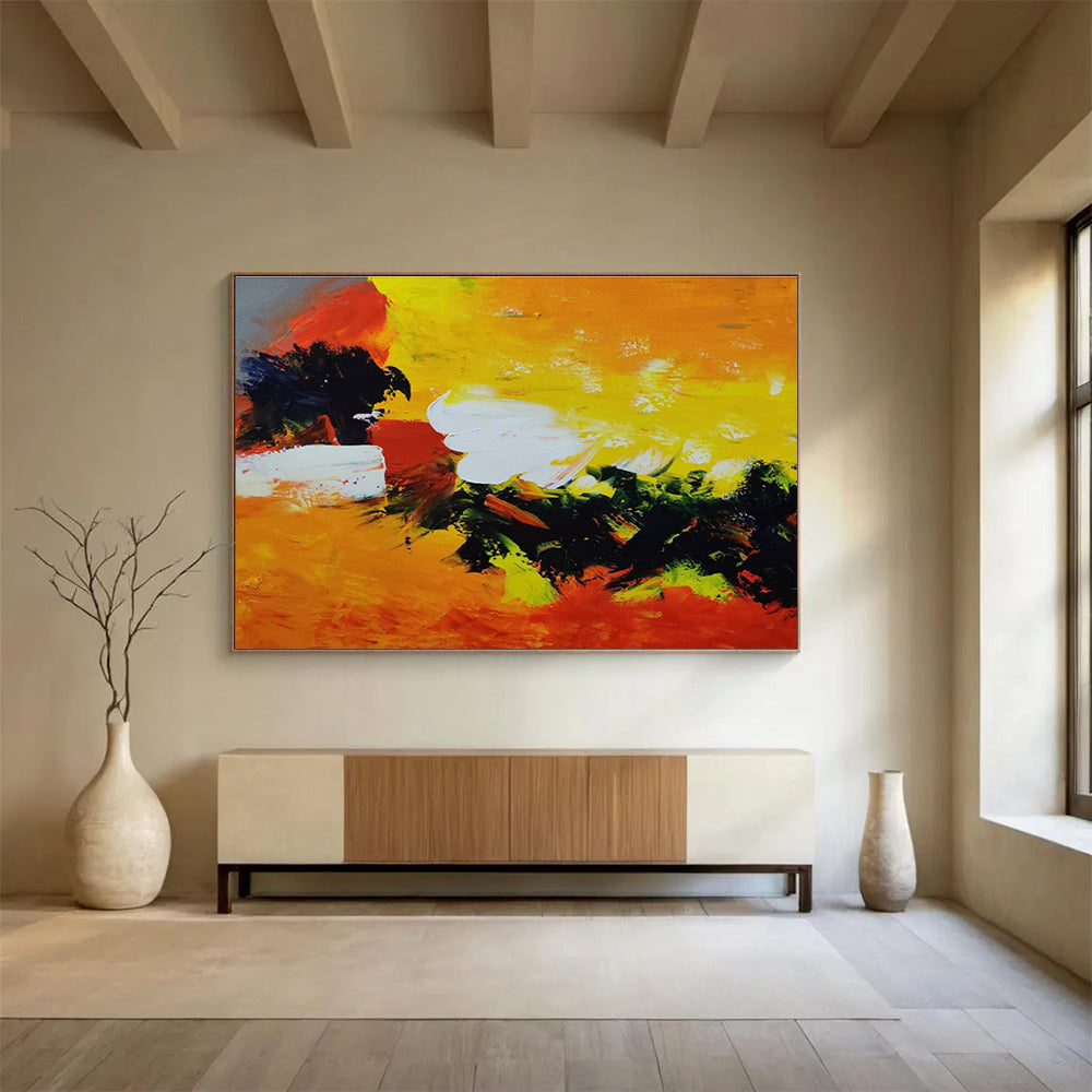 Vibrant Yellow And Red Abstract Painting On Canvas DKH652