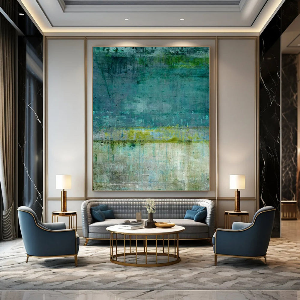 Teal & Green Textured Abstract - Textured Color - Field Painting On Canvas CT2272