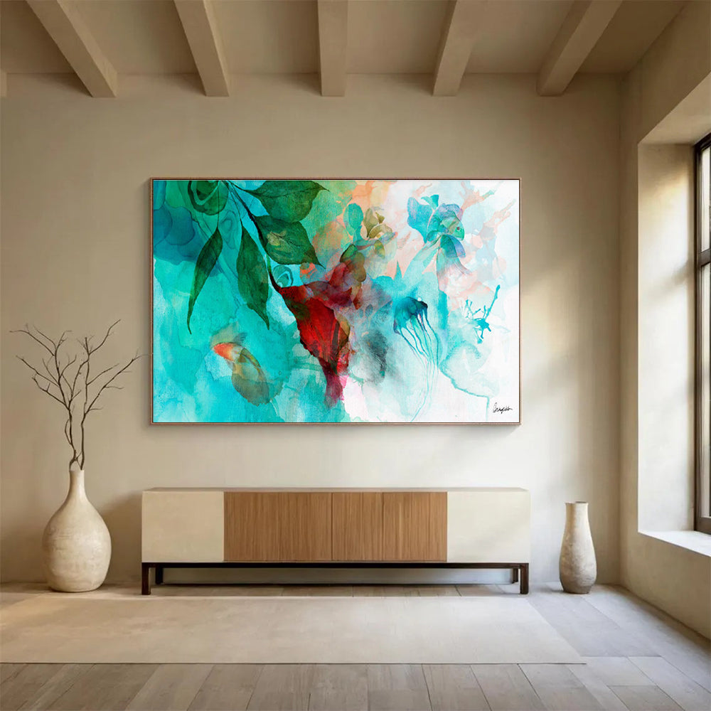 “Colorful Underwater - Floral Fusion” Watercolor - Style Fantasy Painting On Canvas DKH538