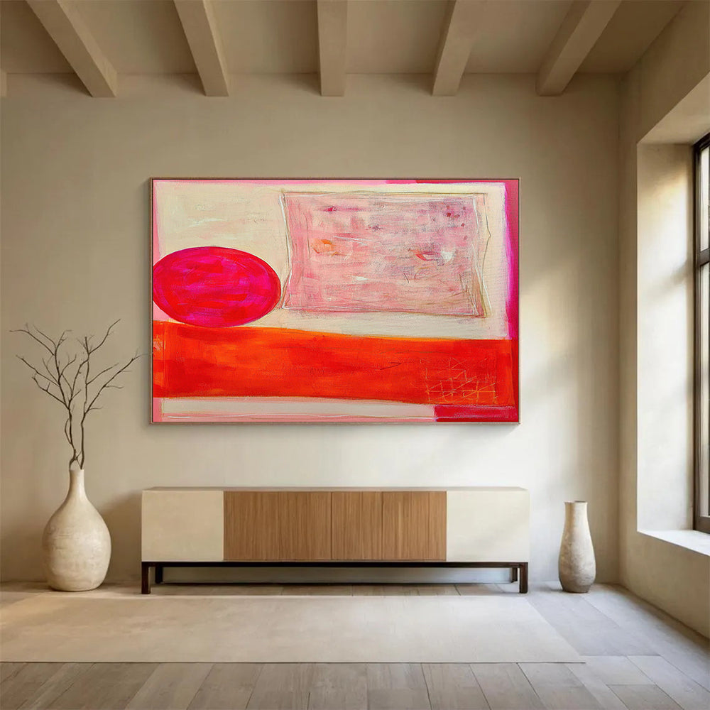 Pink and Orange Geometric Abstract “Vibrant Geometric Harmony” Painting On Canvas DKH073