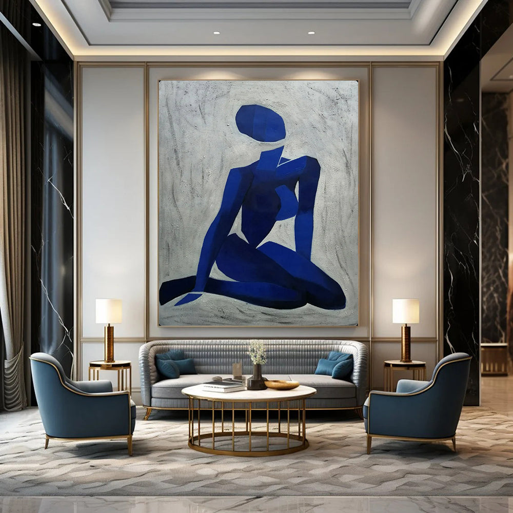 “Blue Abstract Figure” – Cubist - Inspired Oil Painting On Canvas CT2165
