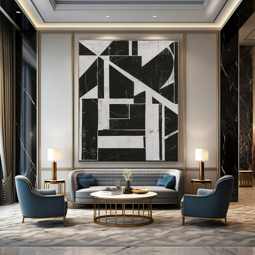 Monochrome Geometric Collage - Urban Edge Painting On Canvas DKH1151