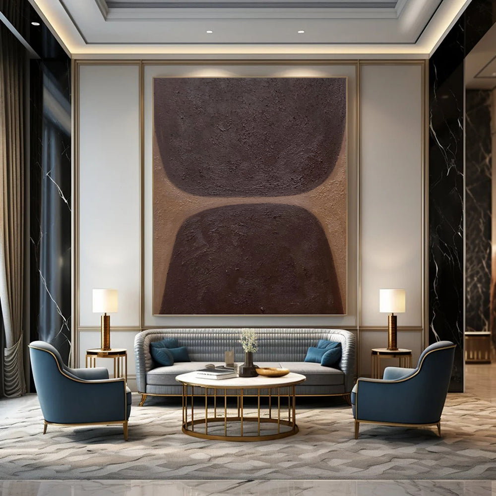 “Chocolate Textures” - Dark Brown & Tan Minimalist Shapes Painting On Canvas DKH1169