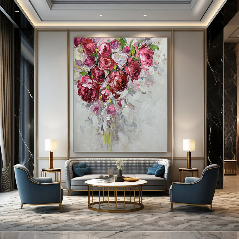 Expressive Floral Bouquet in Pink and Purple - Floral Painting On Canvas DKH1464