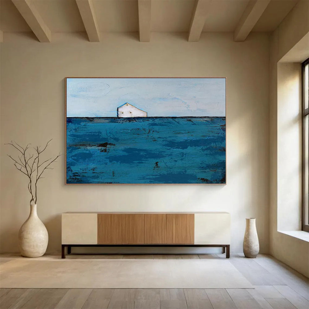 Minimalist House on Blue Sea Painting On Canvas DKH217