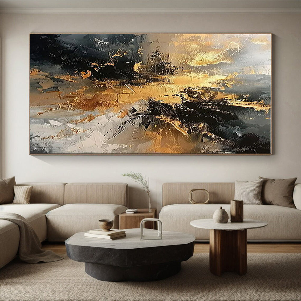 “Black - Gray - Gold Abstract” ,Abstract Acrylic Painting CT0861