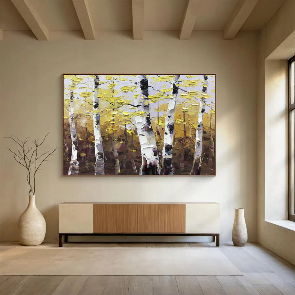 Aspen Trees in Autumn - Impressionistic Landscape Painting On Canvas DKH626