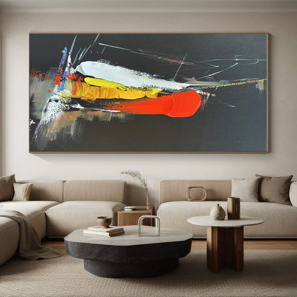 “Black - Red - Yellow - White Bold Strokes” ,Abstract Acrylic Painting CT0812