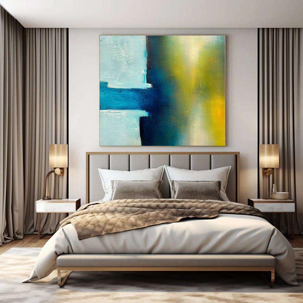 Teal - Yellow Clash - Abstract Geometric Oil Painting CT1238