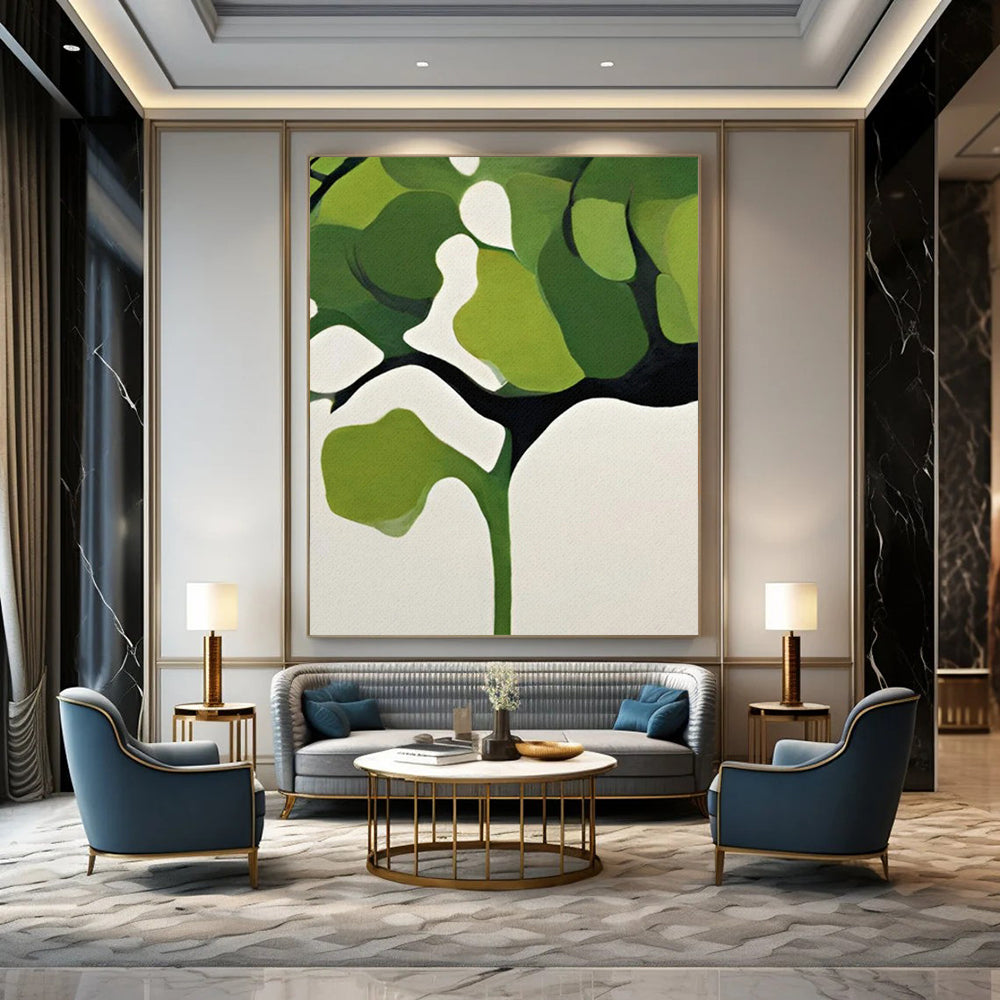 Green & White Botanical Shapes - Minimalist Plant - Inspired Painting On Canvas CT2254