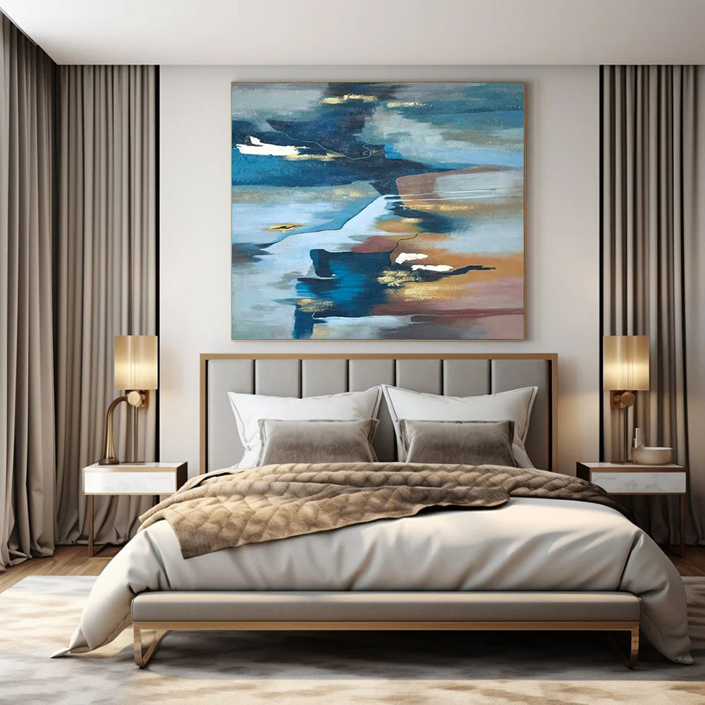 “Blue, Brown, Gold Flowing Realm” – Color - Blended Abstract Art CT1006