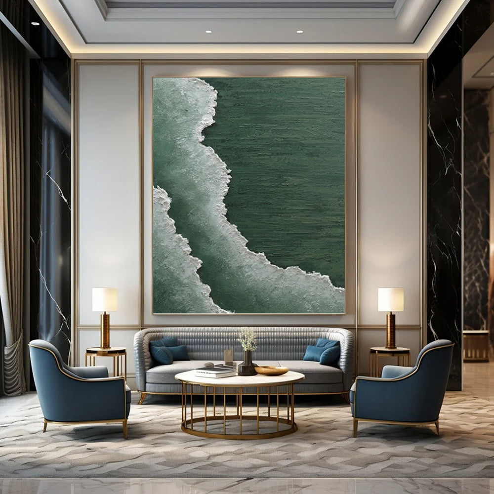 Green and White Wave Abstract - Abstract Painting On Canvas DKH1501