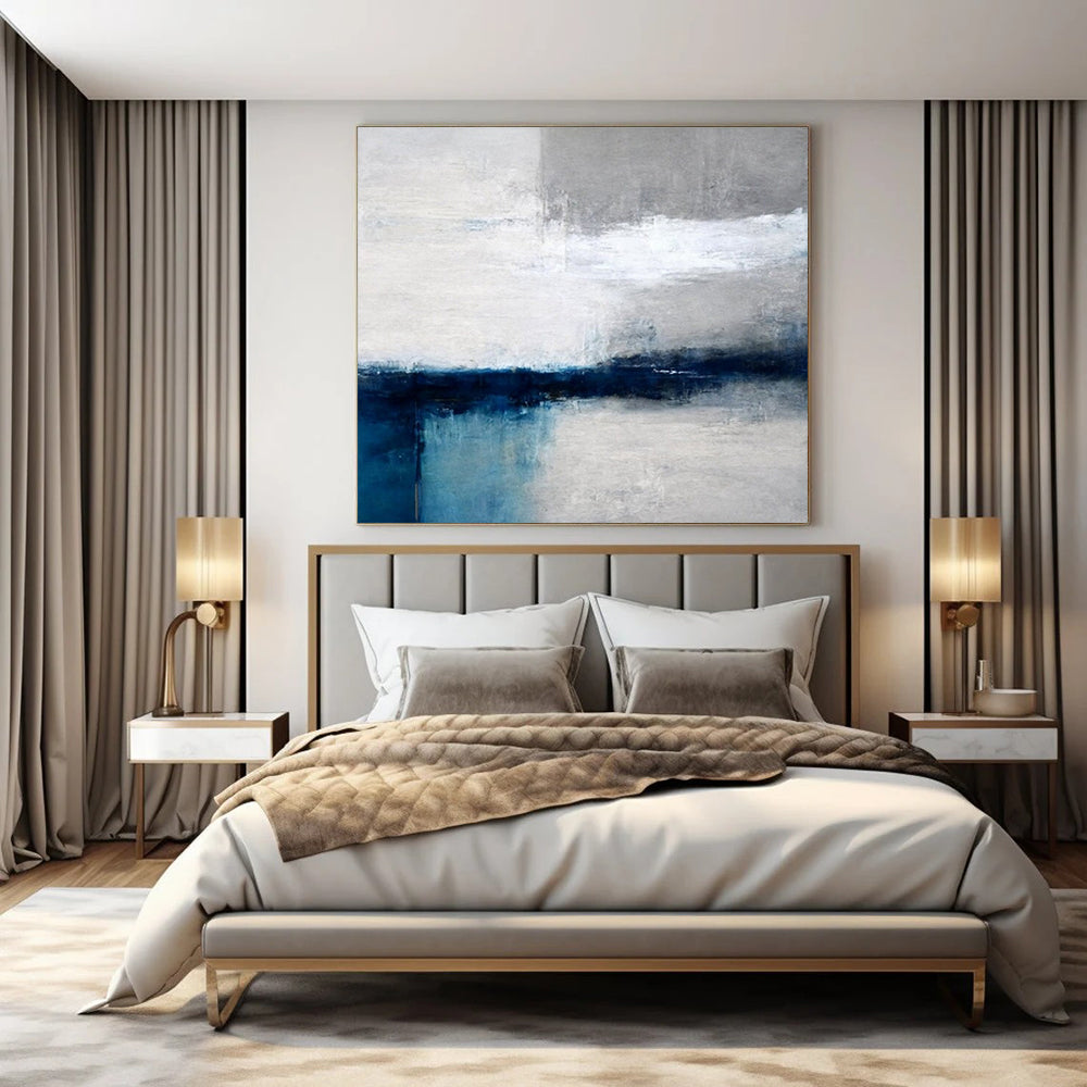 “White - Gray - Blue Minimalist Horizon” – Minimalist Abstract Art CT1020