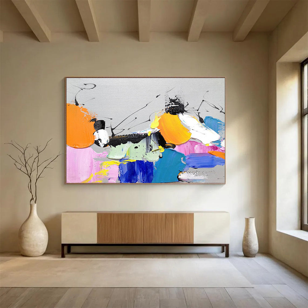 “Colorful Abstract Burst” - Multicolor Expressionist Abstract Painting On Canvas DLZ267