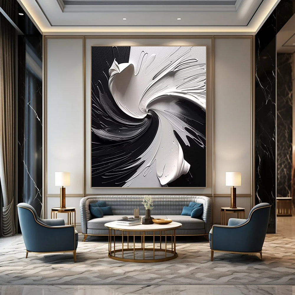 Dynamic Black and White Abstract Swirl - Abstract Painting On Canvas DKH1474