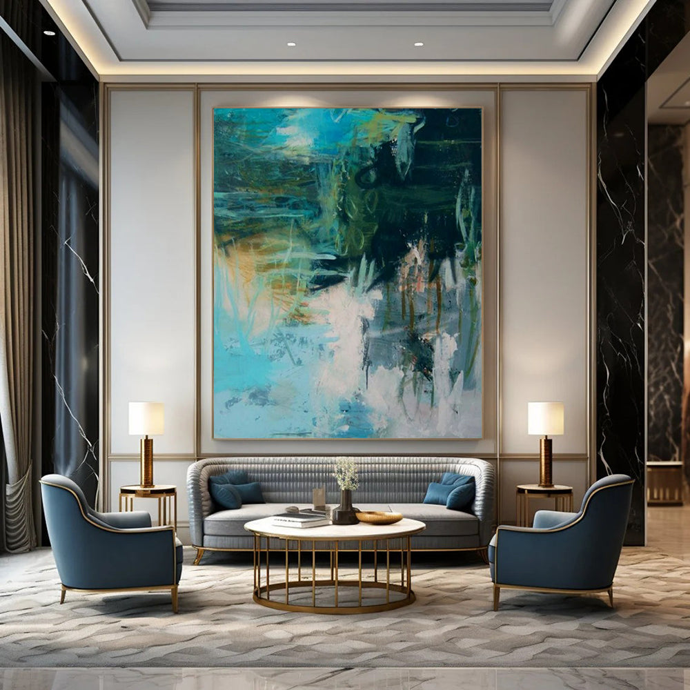 Teal & Green Abstract Chaos - Expressionist Abstract Painting On Canvas CT2286